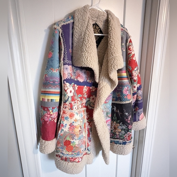 Johnny Was Anna Open Front Sherpa Jacket sz S/M - Picture 3 of 10